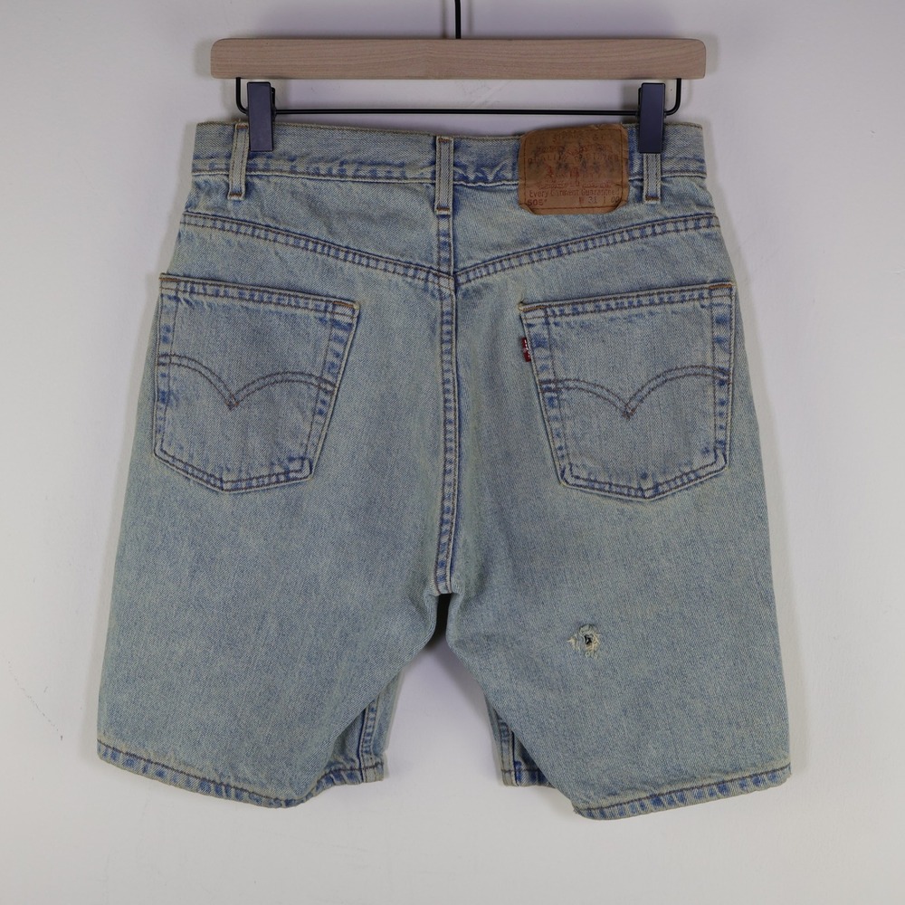 Vintage 2000 Levis 505 Regular Fit Denim Shorts Size 31 Light Wash Distressed - Picture 2 of 16